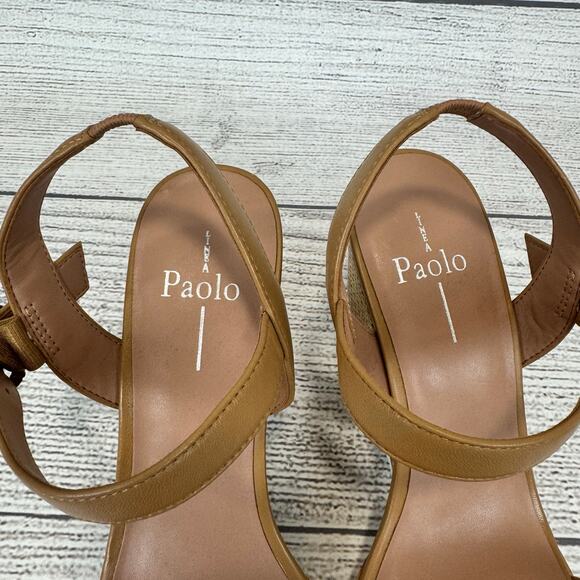 Linea Paolo Women's Tan Buckle Wedged Sandals Size 9 - Picture 2 of 10